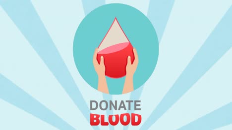 animation of donate blood text over white lines on blue background