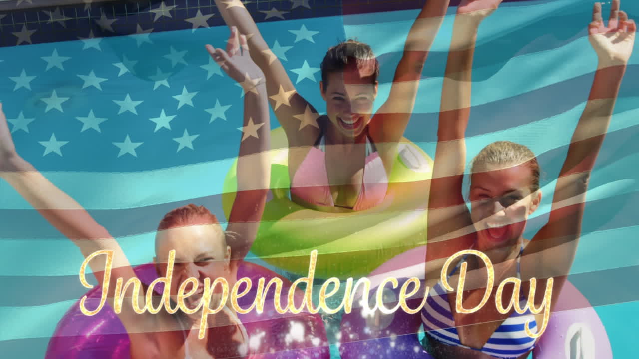 수영장 안의 여성들과 미국 발