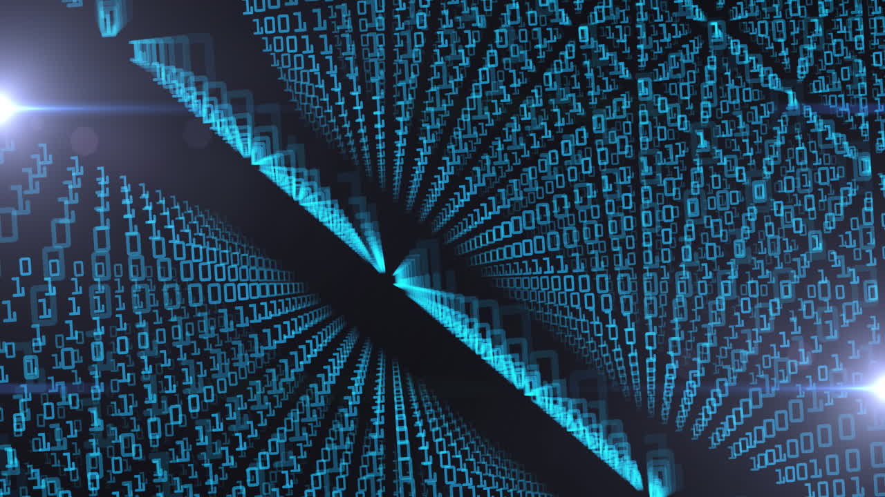 Animation of digital interface with blue binary coding in rows