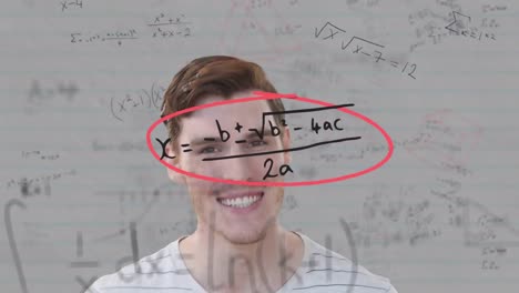 animation of mathematical equations over caucasian businessman