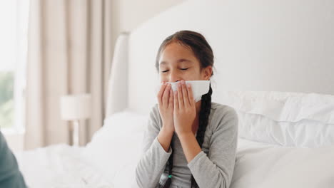 Bedroom-tissue,-sneeze-and-child-sick-from-flu