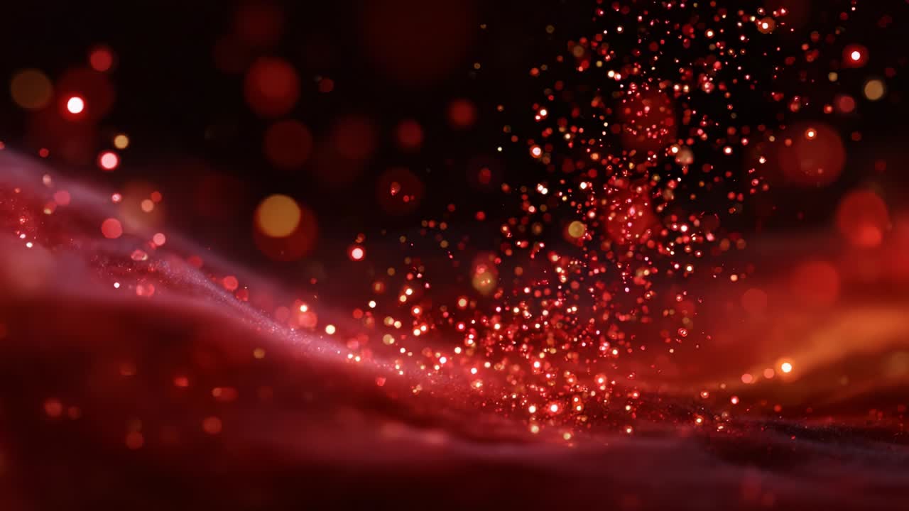 Captivating Red Sparkles Dancing in the Air: A Mesmerizing Visual Display of Glittering Fine Particles Creating an Enchanting Scene Full of Warmth and Vibrancy Against a Dark Backdrop
