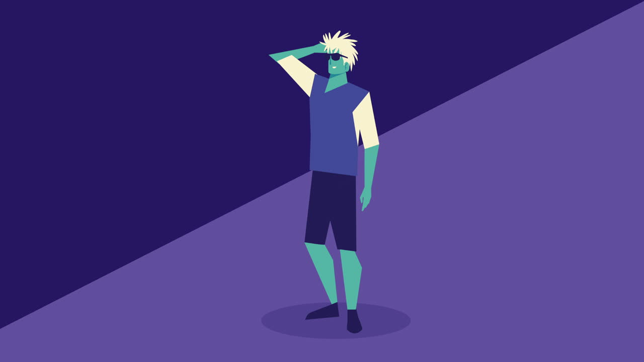 joven con gafas de sol animación de personajes cómicos