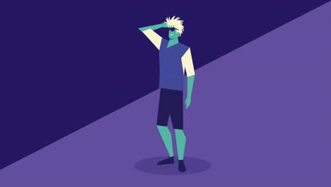 joven con gafas de sol animación de personajes cómicos