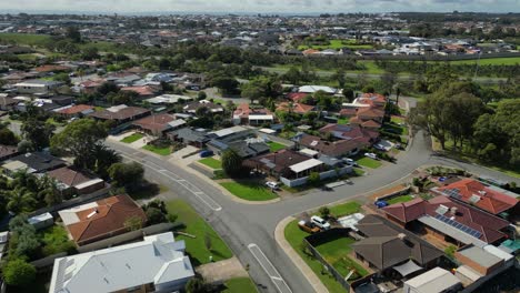 Aerial-View-of-Urban-Suburban-Cityscape-of-Perth-With-Rows-of-Private-Houses,-Western-Australia---Copy-space