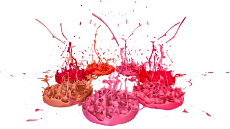 las pinturas 3d bailan en 4k sobre un fondo blanco. simulación de salpicaduras de tinta en un altavoz musical que reproduce música. hermosas salpicadures como un fondo brillante en ultra alta calidad. sombras de versión de rojo 17
