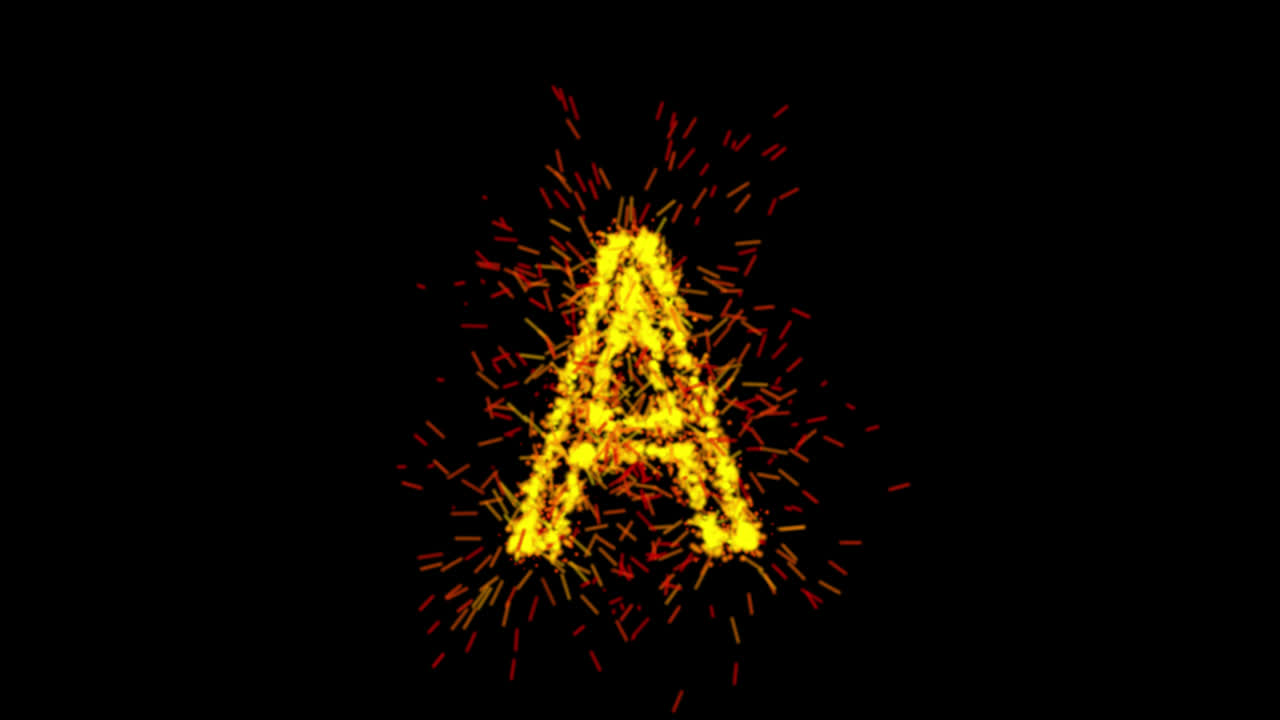 Yellow particle letter A animation on transparent background