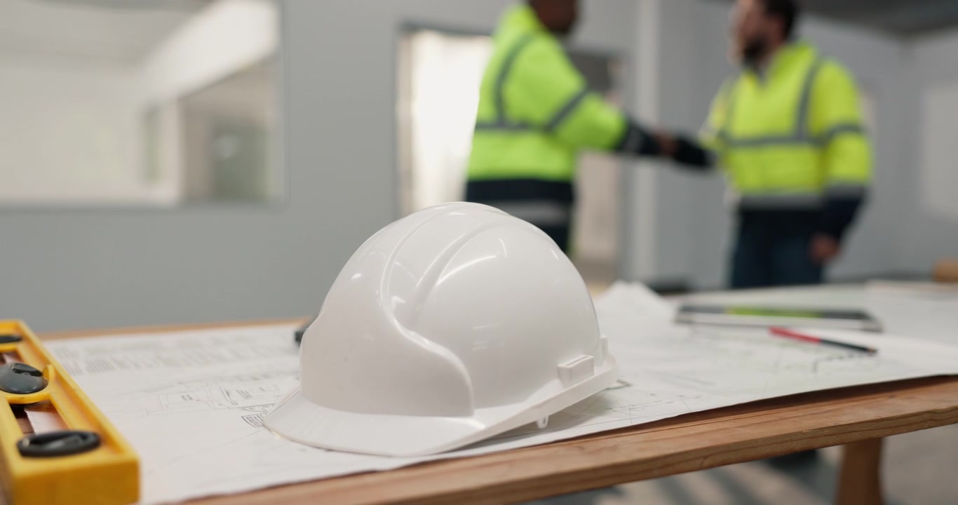 Construction Workers Shaking Hands at a Building Site