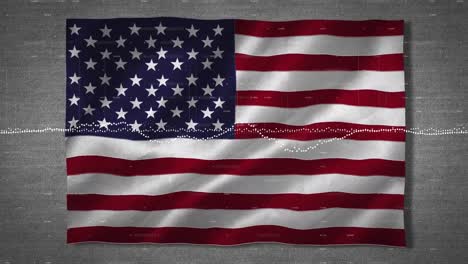 animación de la interfaz digital sobre la bandera estadounidense