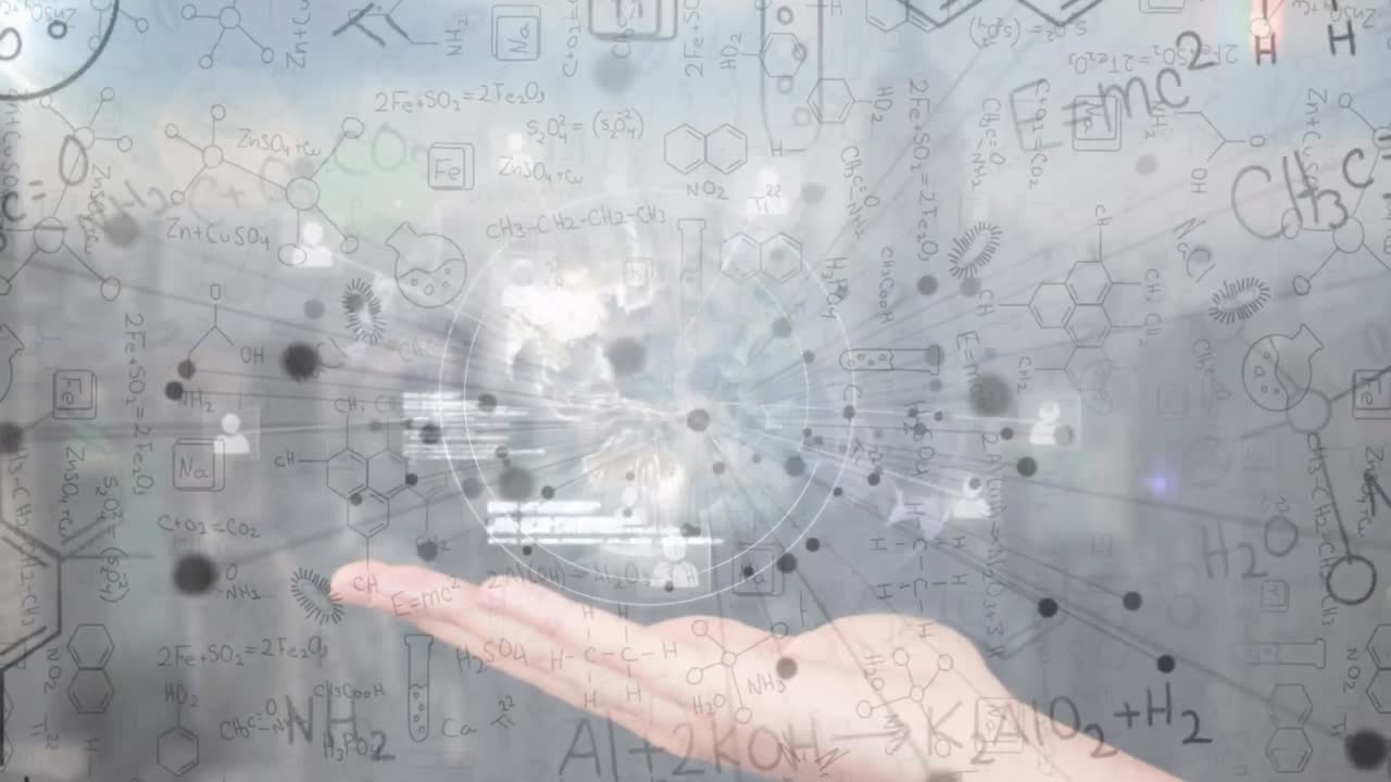 수학 방정식의 애니메이션 , 손으로 잡은 지구와 도시 풍경에 대한 데이터 처리