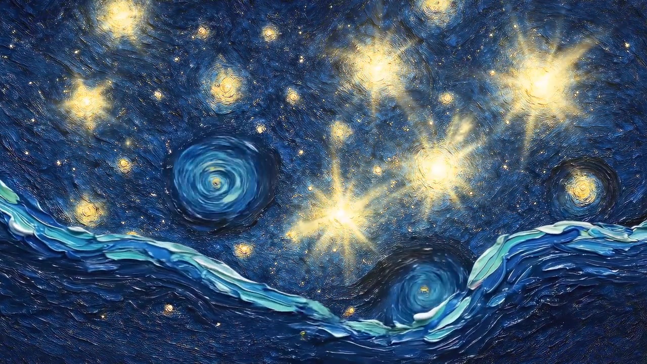 Animated Van Gogh Starry Night Painting with Swirling Stars