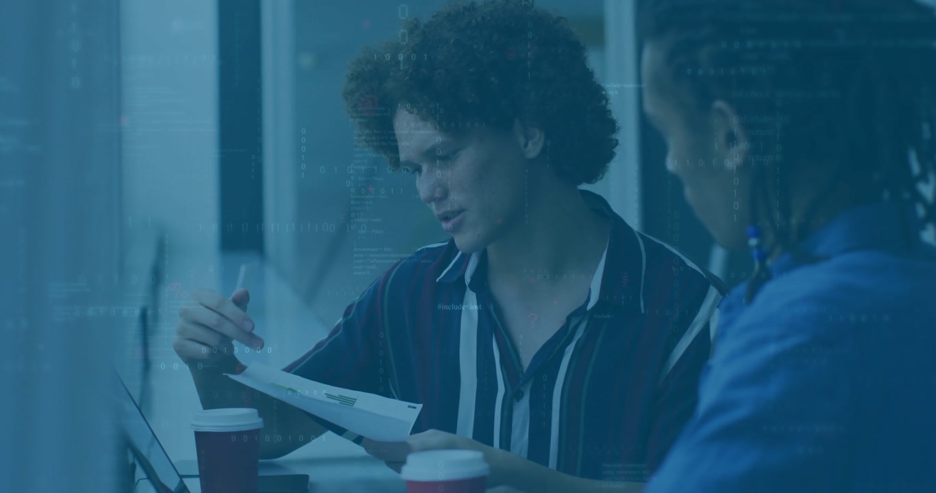 Man picking up report, tracing bar charts, generating data highlights for business meeting