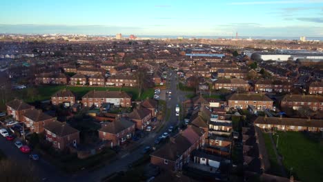 residential houses and street in port town of grimsby in lincolnshire, england - aerial shot