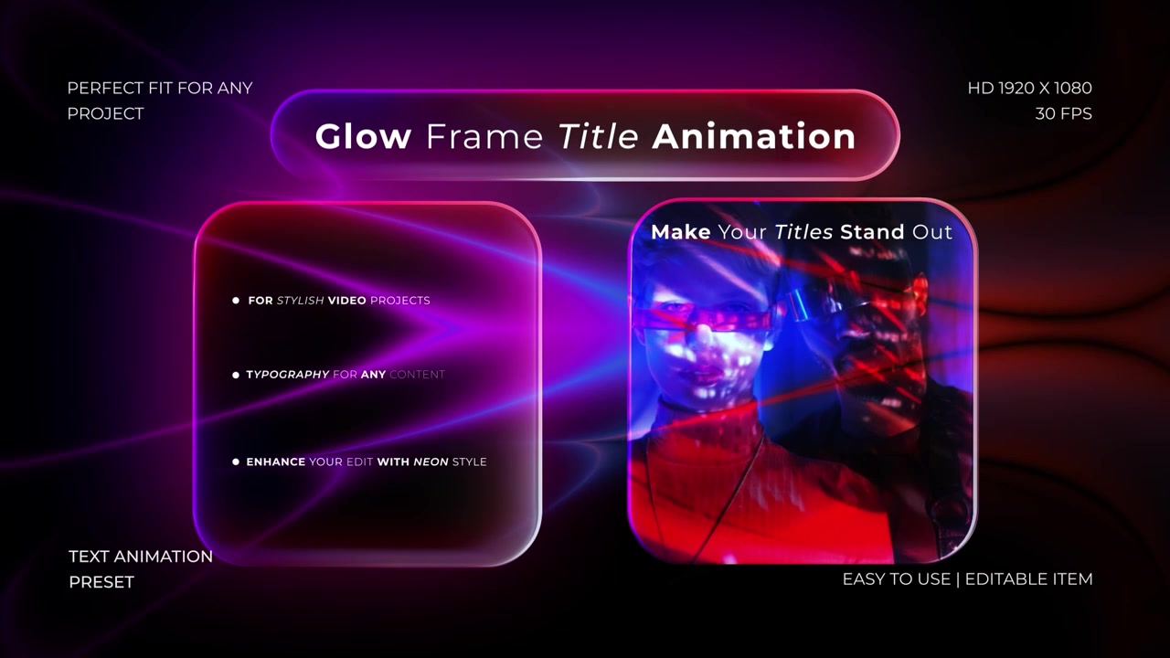 Modern Neon Glowing Frame Title Animation Template