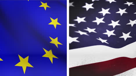 eu and us flag next to each other blowing