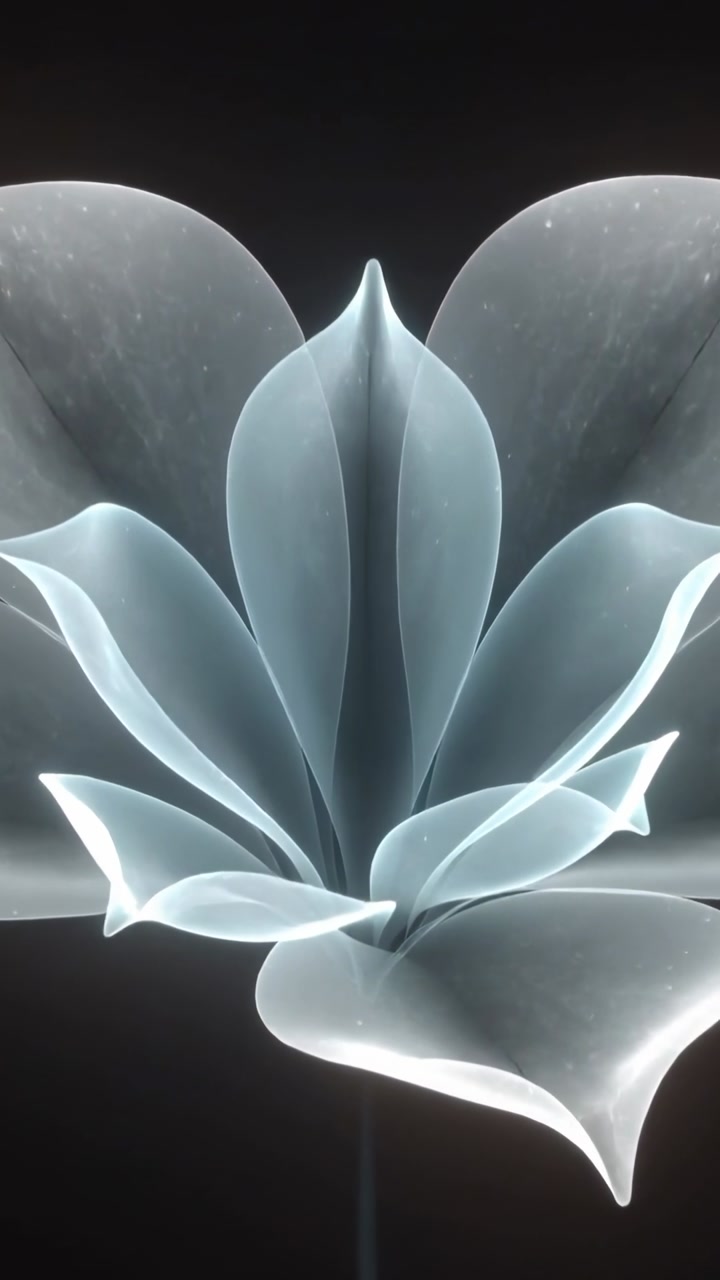 Vertical video: Luminous bloom via inner glow, opening inner petals showing veins for design