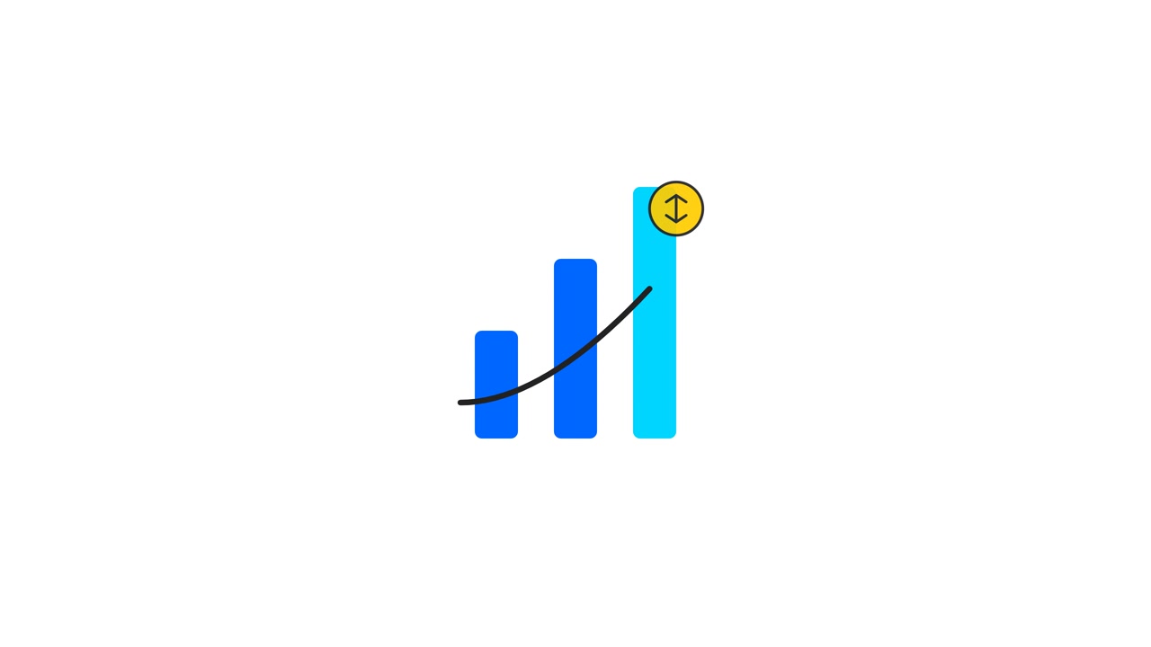 Animated Bar Chart Showing Financial Growth and Cryptocurrency Coin