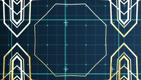 animation of changing geometrical shapes over checked blue space