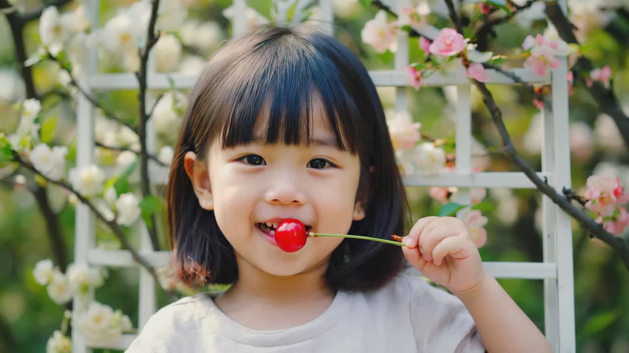 Cute Asian Girl with Cherry