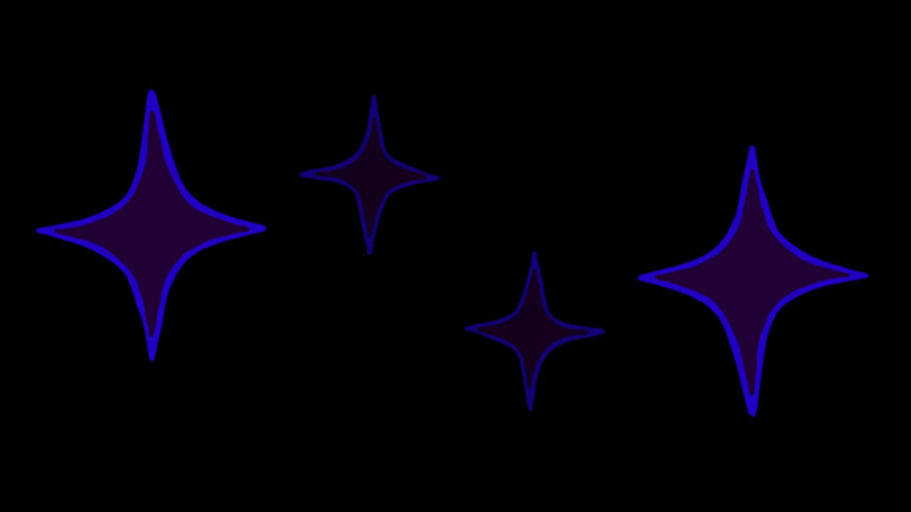 Animation blue stars shape sparkles on black background.