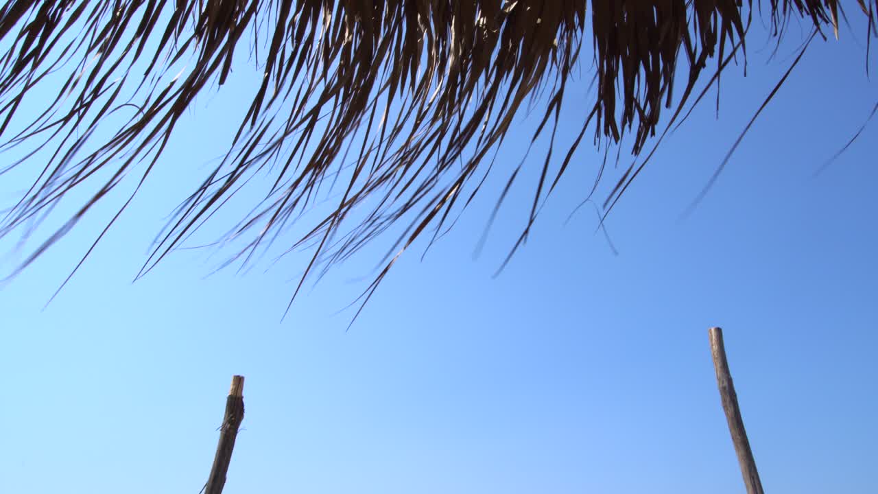 대나무 우산과 새로운 우산을 위한 두 개의 나무 막대기