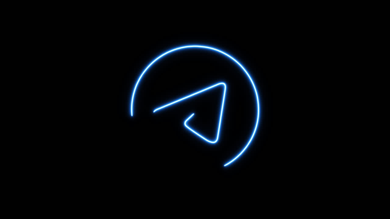 Disegno Animato del Logo Neon di Telegram su Sfondo Nero