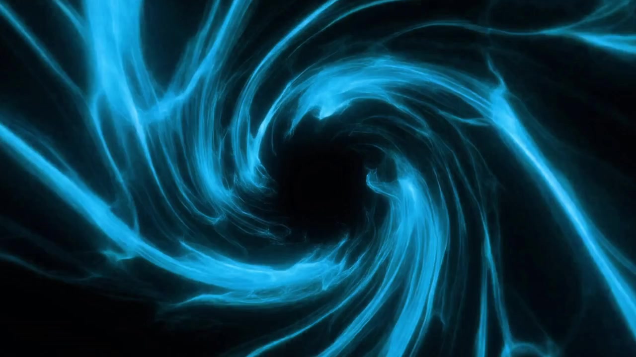Abstract Blue Energy Swirl Rotating on Black Background
