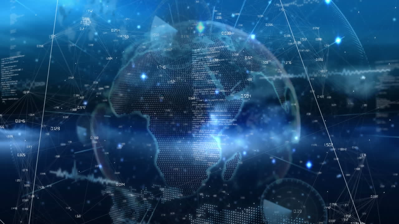 지구와 빛의 점에 대한 데이터 처리의 애니메이션