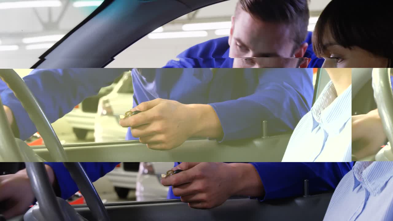 고객 이 정비사 와 손을 흔들고 있다