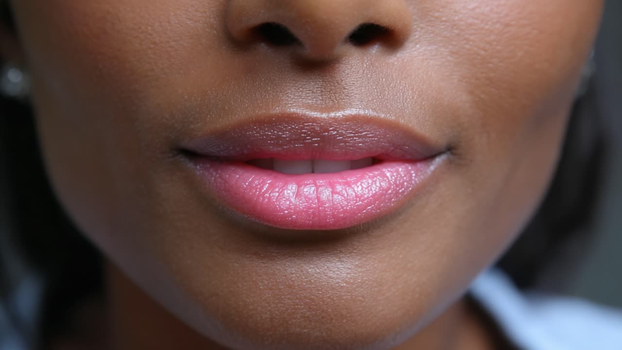 Close-up Shots of Glossy Lips Showcasing Rich, Vibrant Colors and Smooth Texture in Natural Light with Subtle Variations in Shine and Hydration