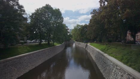 aerial view of a canal in a city