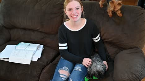 dogs interrupt madelyne studying for the big test