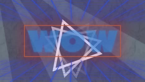 animation of wow text over shapes and triangle