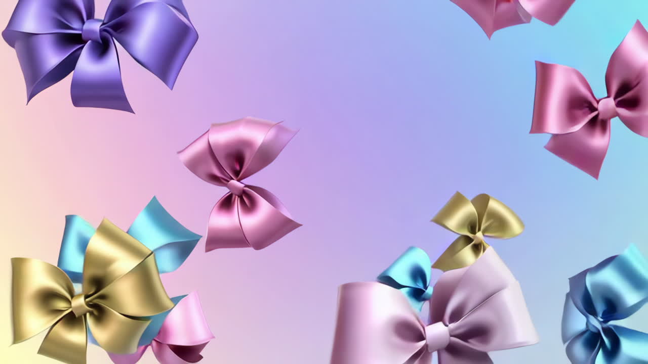 Colorful Ribbons and Bows on a Gradient Background