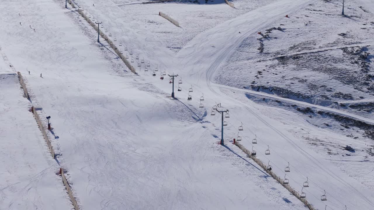 Valle Nevado, Santiago Chile. Aerial view of touristic landmark of travel destination. Travel postard scenery.