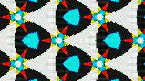 Colourful pixel kaleidoscope morphing outwards, graphic