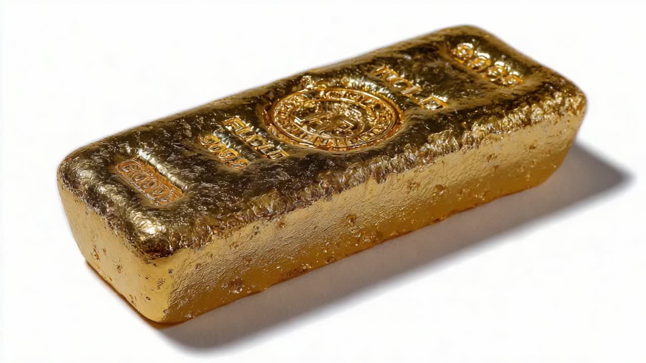 A Gleaming Gold Bar: Capturing the Lustrous Beauty and Value of Precious Metal in Stunning Detail Across Two Frames