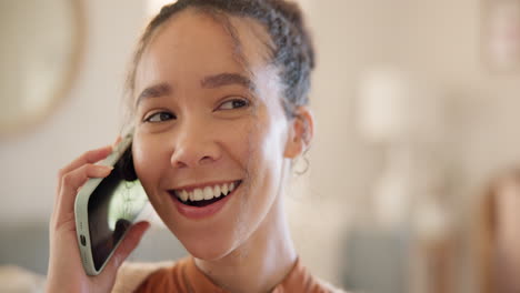 phone call, face and a small business owner woman