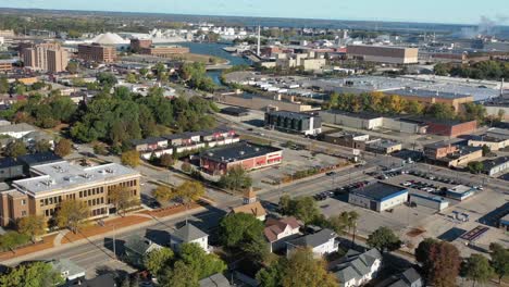 Aerial-drone-view-of-downtown-Green-Bay-Wisconsin-Whitney-Park-residential-and-business-neighborhoods-along-the-East-River