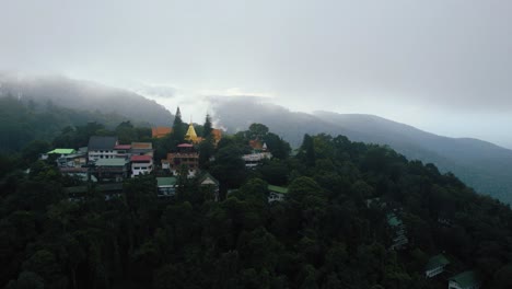 moving over mountain village near the sea