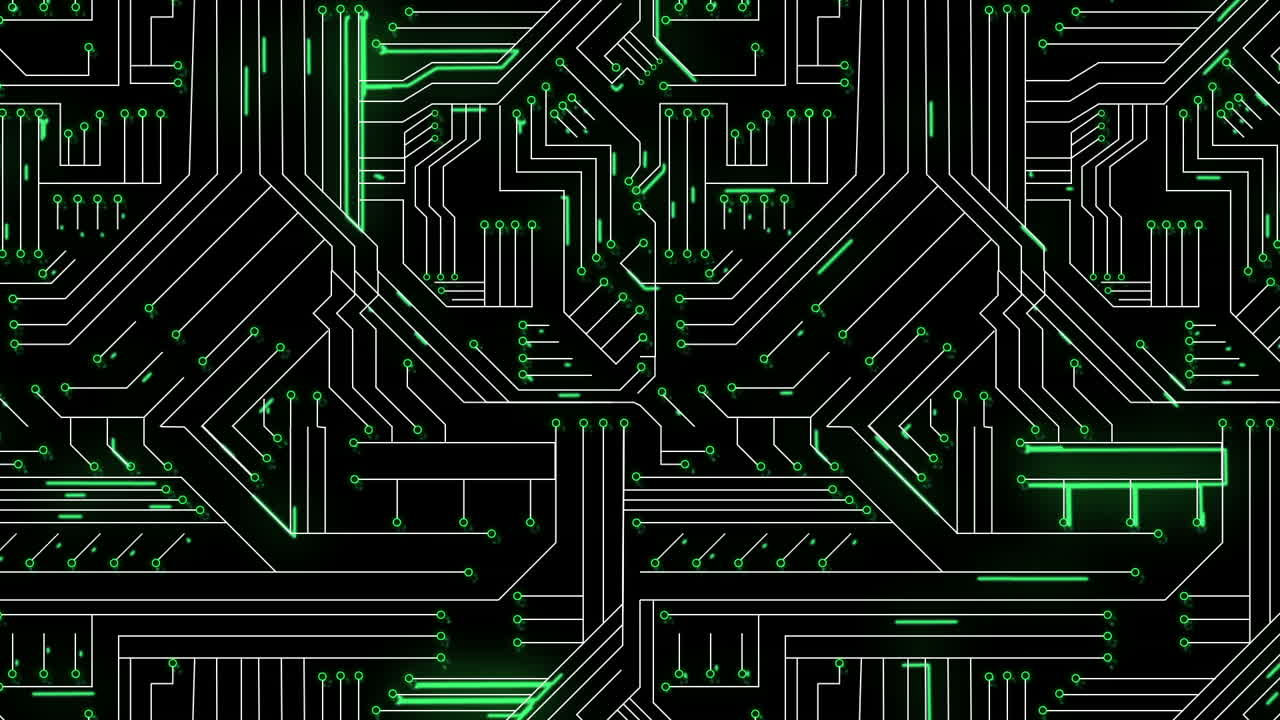 Green lines moving through circuit board