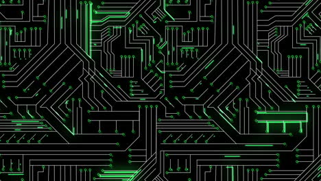 líneas verdes que se mueven a través de la placa de circuitos