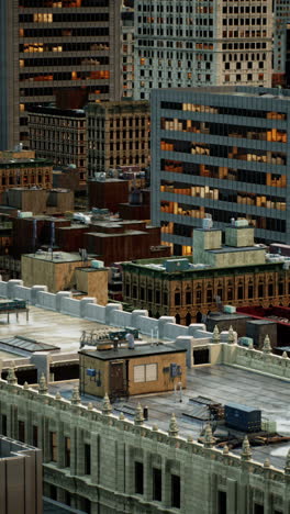 aerial view of a city skyline at dusk