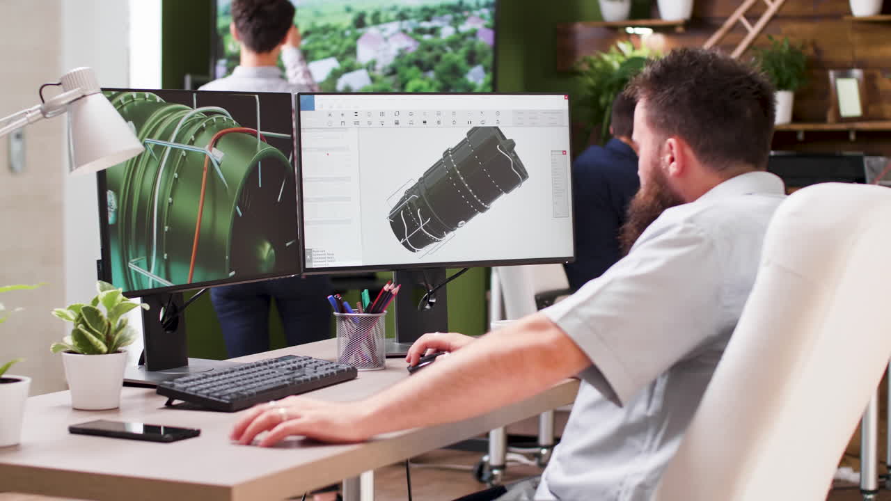 Man working on computer design in office