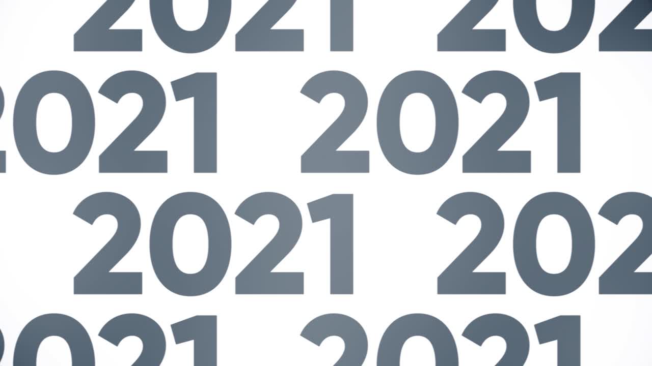 2021 números flotantes aislados en fondo blanco, bucle sin costuras. animación. concepto de año nuevo, números abstractos moviéndose lentamente