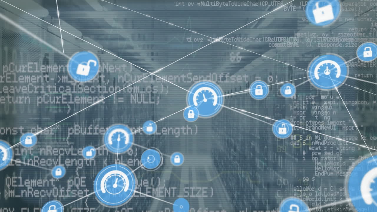 컴퓨터 서버를 통해 아이콘으로 연결 네트워크의 애니메이션