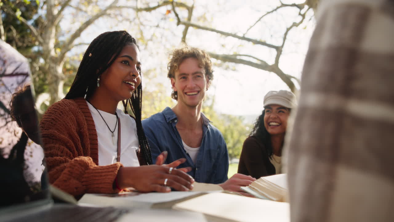 Group of students studying outdoors