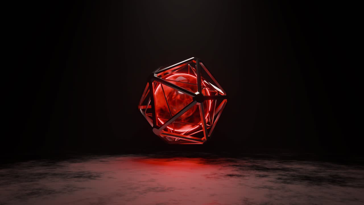 3D loop of glowing purple sphere in hexagon spinning in air