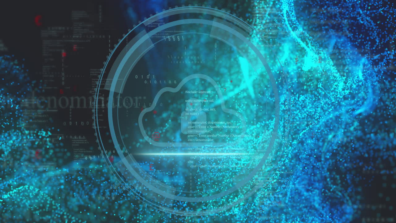 animación de computación en la nube y almacenamiento de datos sobre el fondo de partículas azules digitales