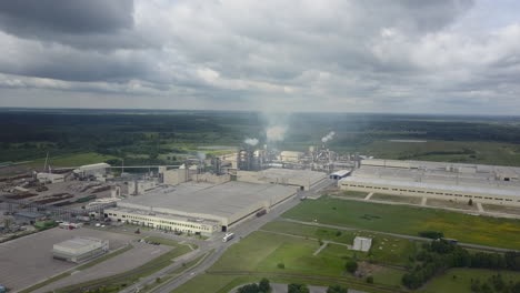 aerial shot of wood-processing plant
